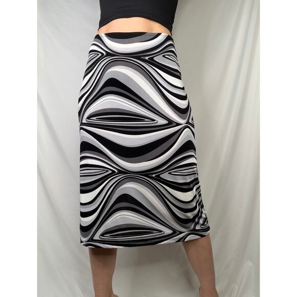 Charlotte Russe vintage Y2K 90s psychedelic op art print midi skirt patterned M - Picture 15 of 15